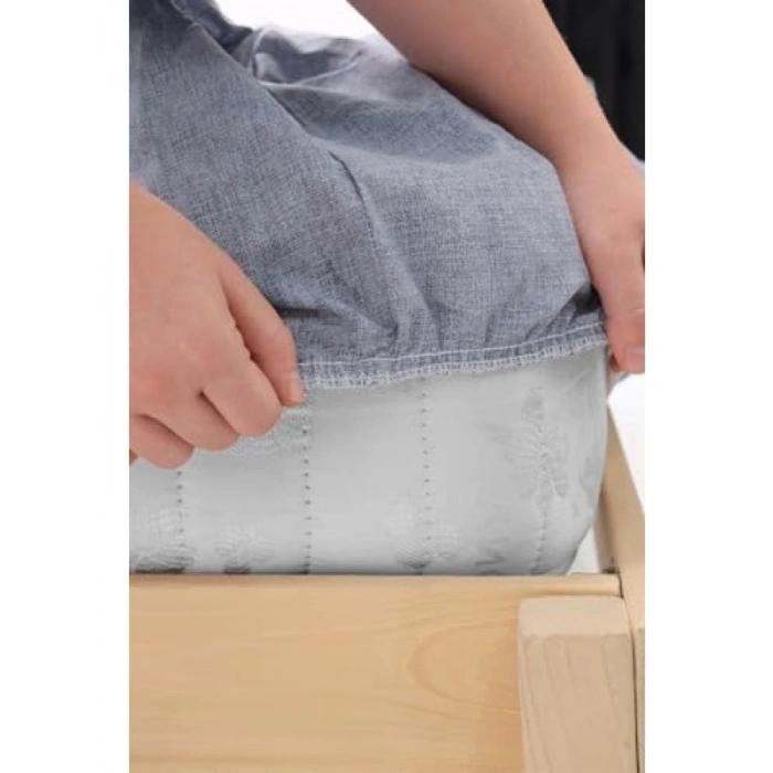 Pamuklu Ekoseli Tek Kişilik Nevresim Takımı - Mavi