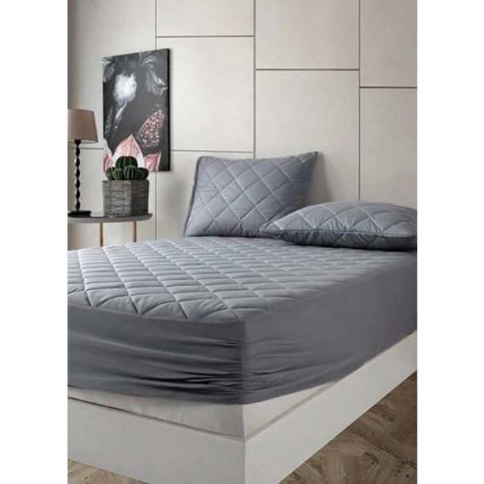 Pamuklu Fitted Yatak Koruyucu Alez, 160x200 cm, Gri