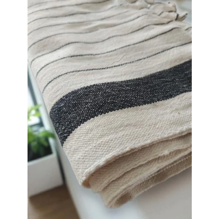 Pamuklu Geleneksel Türk Peşkir Seti - 50x90 cm (Siyah Kalın Çizgi)