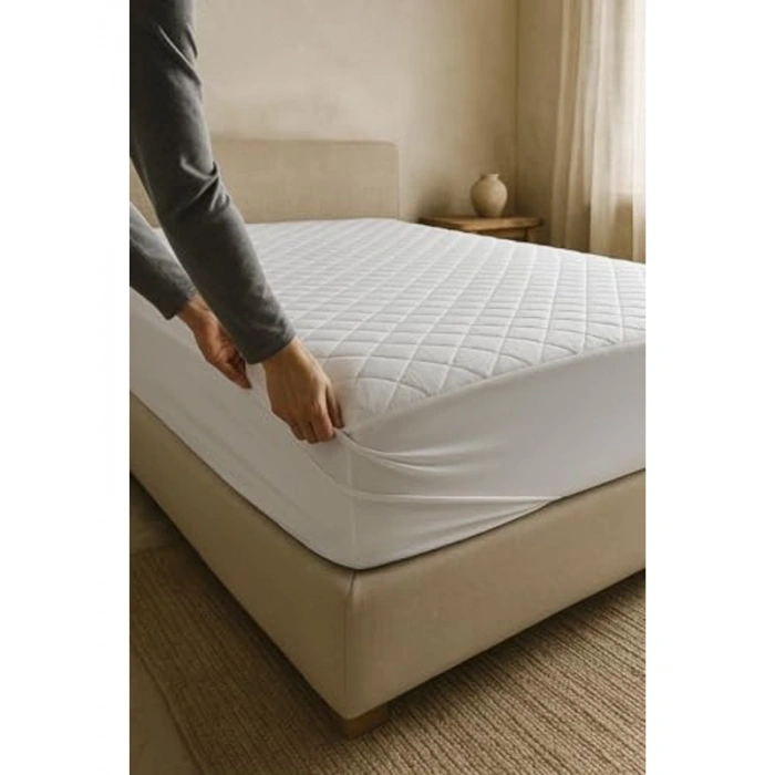 Pamuklu Kapitone Fitted Yatak Alezi, Beyaz 120 x 200 cm