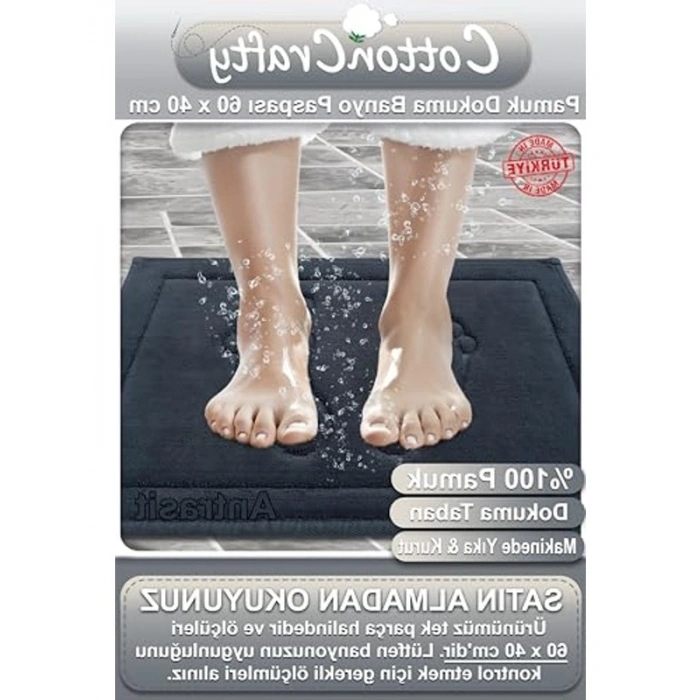 Pamuklu Su Emici Banyo Paspası, 60x40 cm, Antrasit Renk