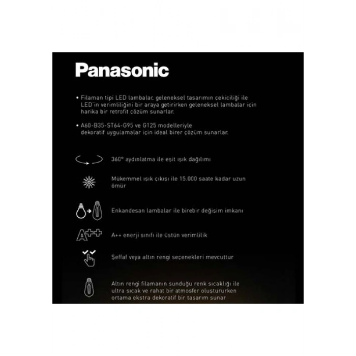 Panasonic E14 LED Filaman Rustik Lamba 4W 470LM 2700K Clear LDCCH04LH1RC