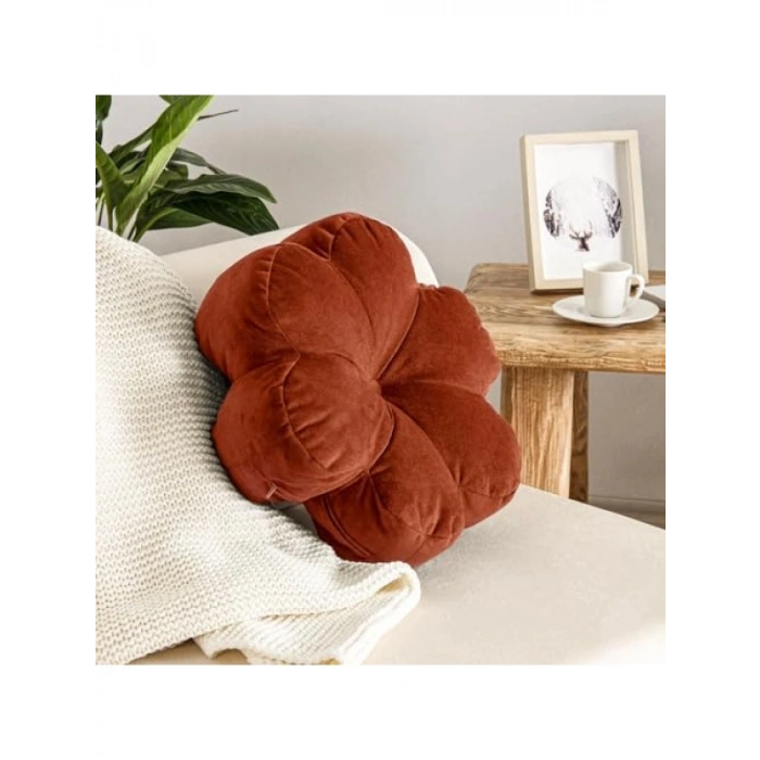 Papatya Desenli Kiremit Renkli Kırlent 40x40 cm