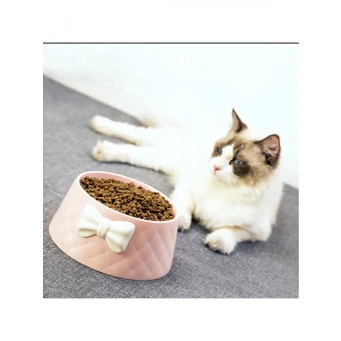 Papyon Desenli Mama ve Su Kabı, Yükseltilmiş Tasarım, Pembe