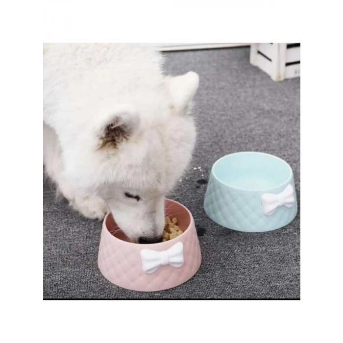 Papyon Desenli Mama ve Su Kabı, Yükseltilmiş Tasarım, Pembe