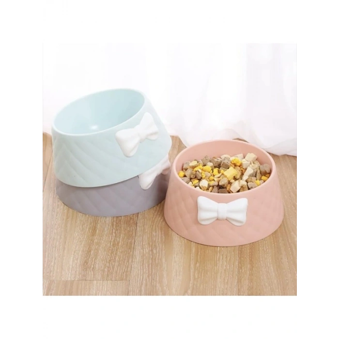 Papyon Desenli Mama ve Su Kabı, Yükseltilmiş Tasarım, Pembe