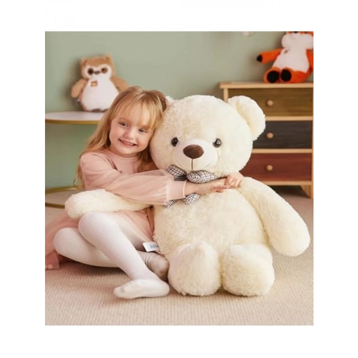 Papyonlu Sevimli Peluş Şaşkın Ayı 80 cm - Sevgiliye Özel HEDİYE Beyaz