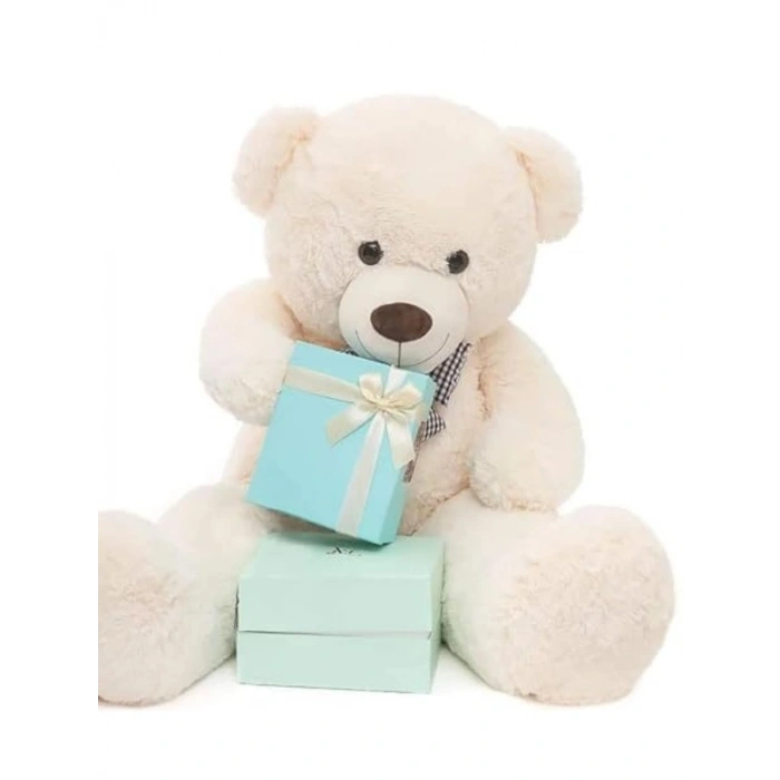 Papyonlu Sevimli Peluş Şaşkın Ayı 80 cm - Sevgiliye Özel HEDİYE Beyaz