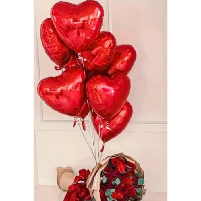Parlak Kırmızı Kalp Folyo Balon, 5 Adet, 45 cm