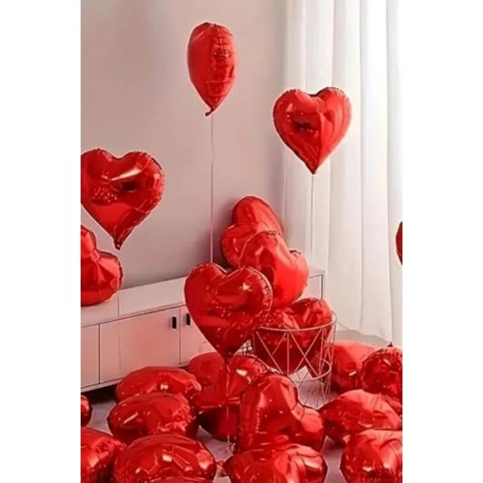 Parlak Kırmızı Kalp Folyo Balon, 5 Adet, 45 cm