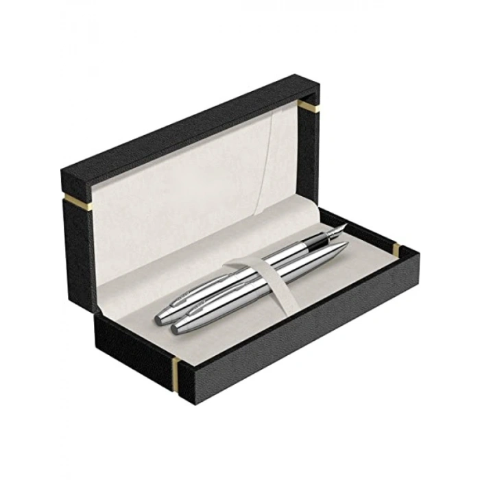 Parlak Krom Dolma Kalem ve Tükenmez Kalem Takımı