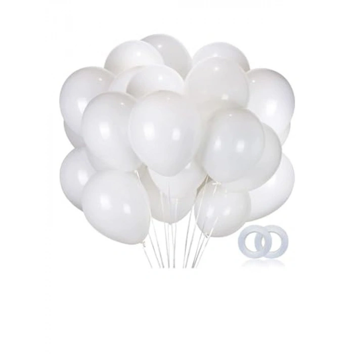 Parlak Metalik Helyum Balon Seti, 10 Adet Beyaz
