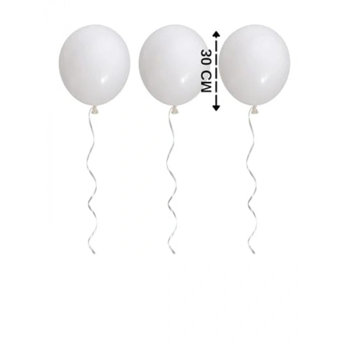 Parlak Metalik Helyum Balon Seti, 10 Adet Beyaz