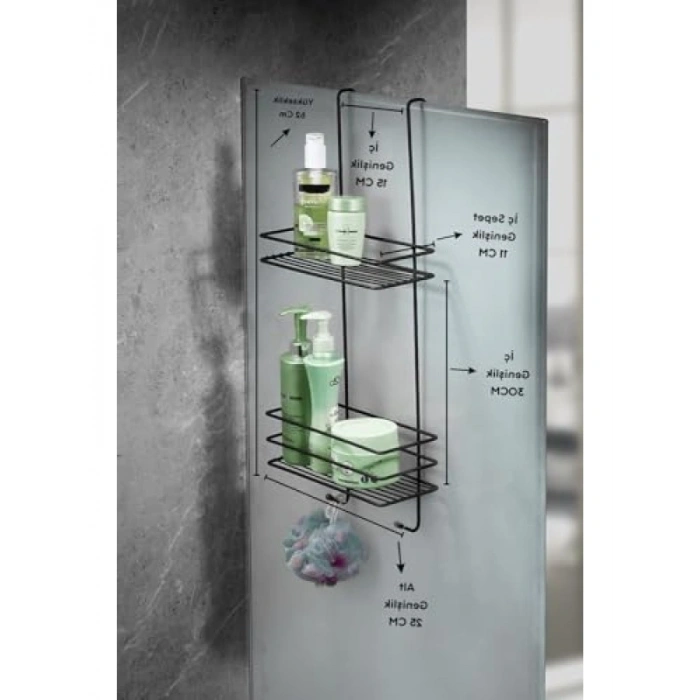 Paslanmaz Çelik 2 Katlı Askılı Banyo Duş Rafı - Şampuanlık ve Sabunluk