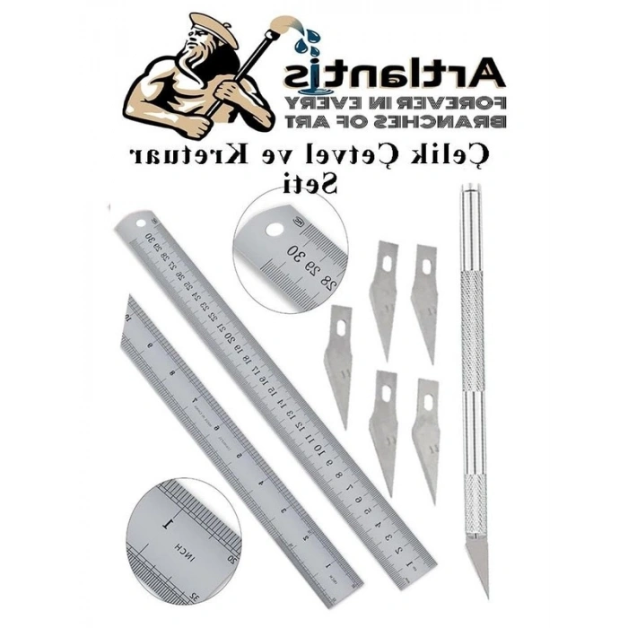 Paslanmaz Çelik 30 cm Cetvel ve Yedek Bıçaklı Kretuar