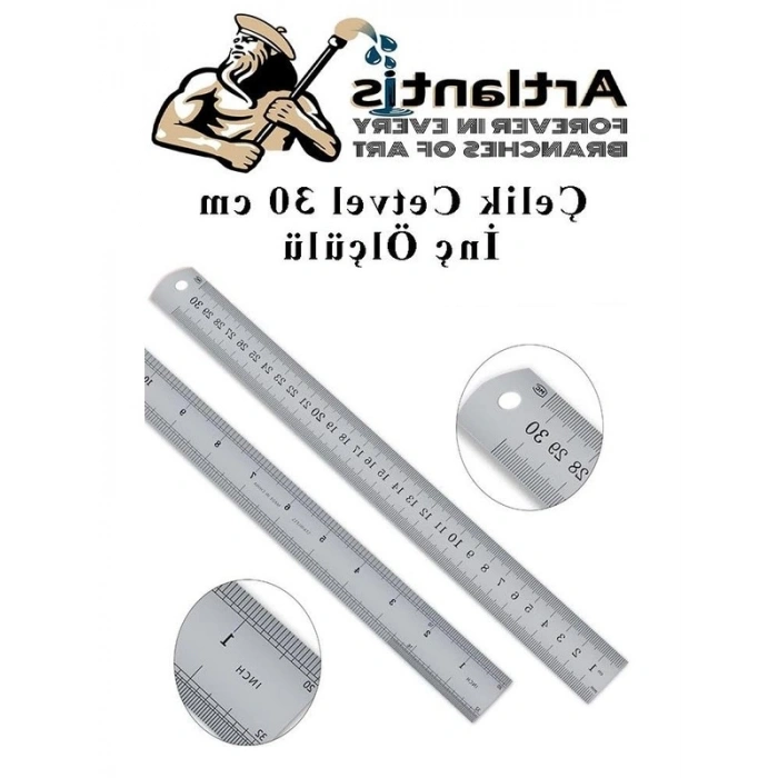 Paslanmaz Çelik 30 cm Cetvel ve Yedek Bıçaklı Kretuar