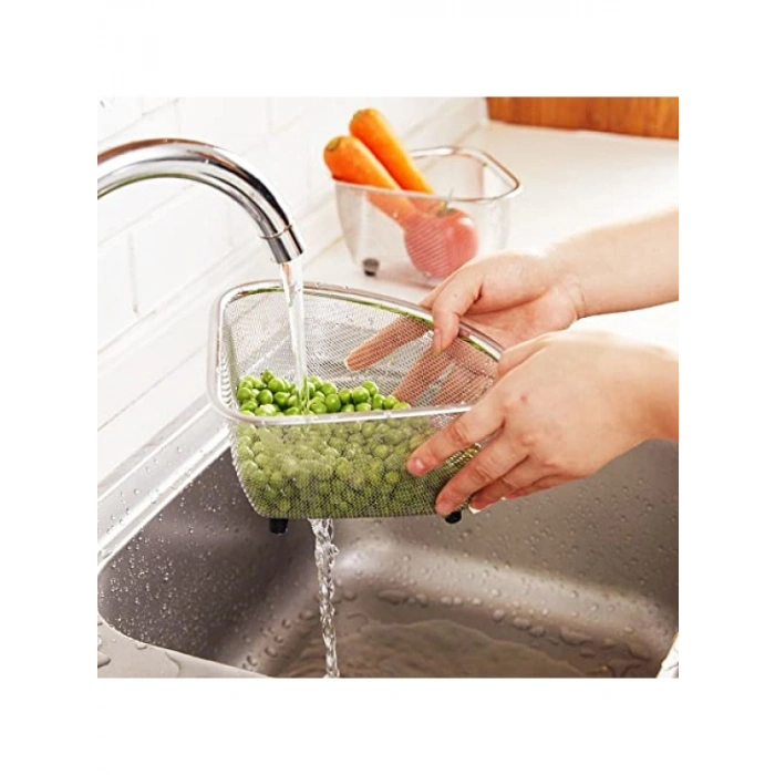 Paslanmaz Çelik Ayaklı Lavabo Çöp Süzgeci - 18x13x10 cm