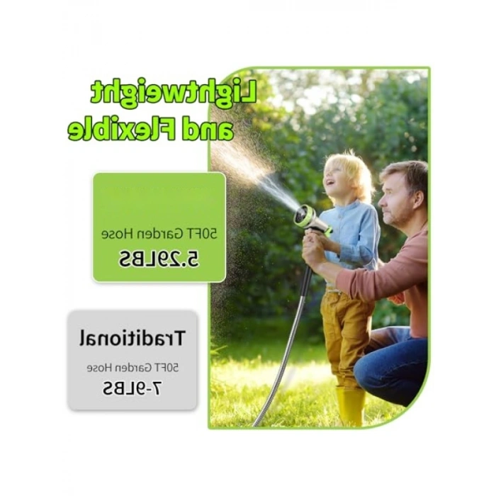 Paslanmaz Çelik Bahçe Hortumu - 50FT, 10 Fonksiyonlu Başlıklı