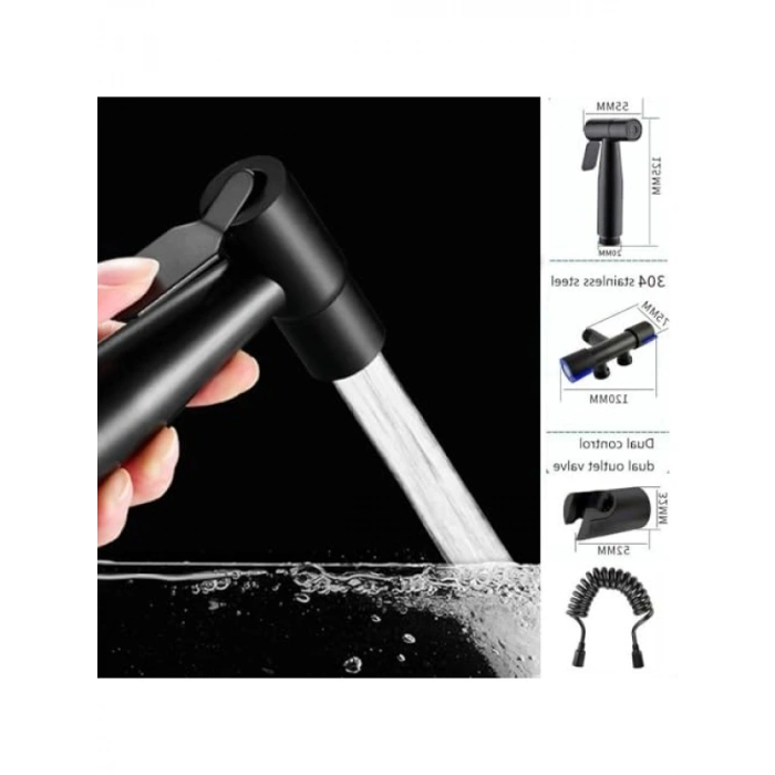 Paslanmaz Çelik Bide Seti, Çift Çıkışlı, Kolay Kurulum, Siyah