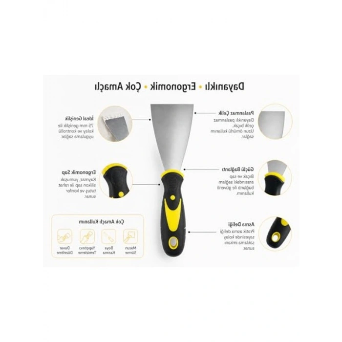 Paslanmaz Çelik İnşaat Spatulası, 75 mm Genişlikte Plastik Sap ile