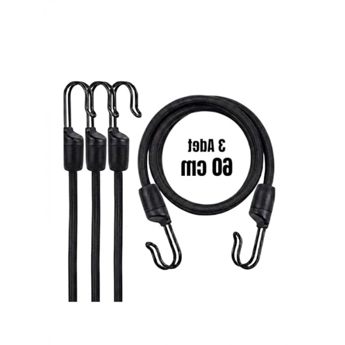 Paslanmaz Çelik Kancalı Bagaj Gergi Lastiği, 60 cm Uzunlukta, 3 Adet