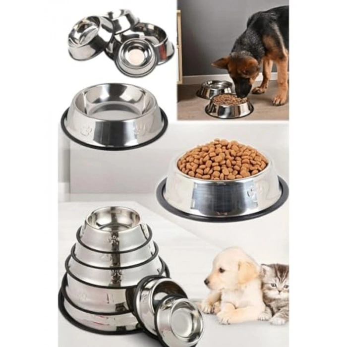 Paslanmaz Çelik Kedi ve Köpek Mama Kabı, Kaymaz Taban ile