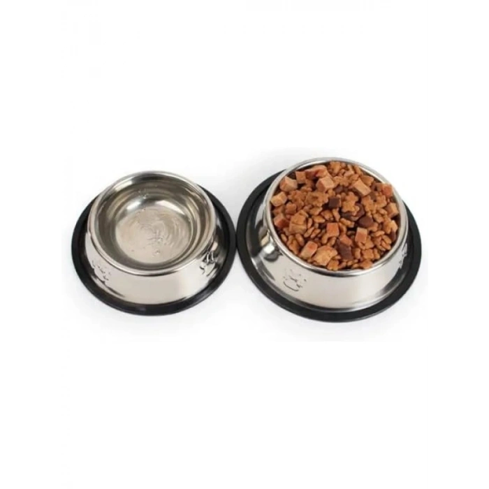 Paslanmaz Çelik Kedi ve Köpek Mama Kabı Kaymaz Tabanlı (22 cm)
