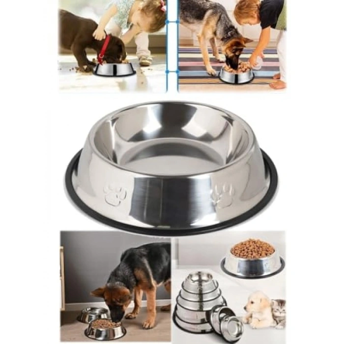 Paslanmaz Çelik Kedi ve Köpek Mama Su Kabı, Kaymaz Tabanlı