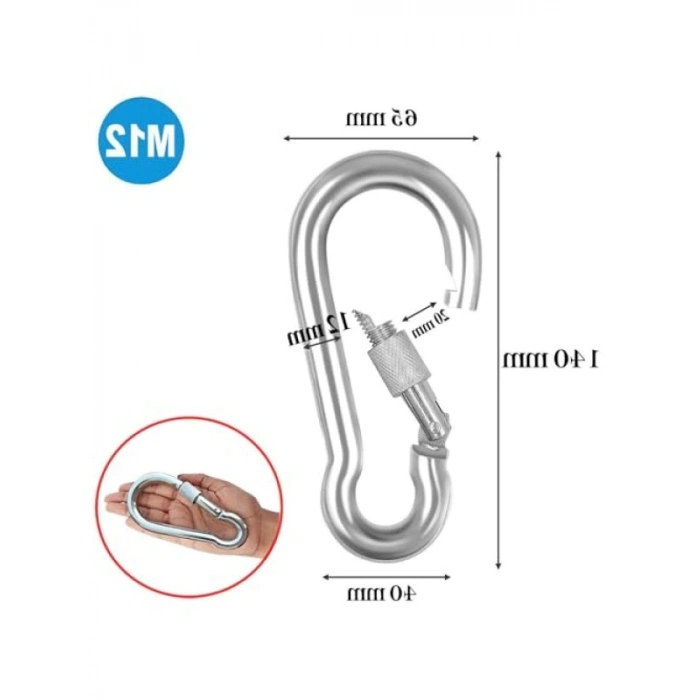 Paslanmaz Çelik Kilitli Yaylı Kanca - 12 MM - 5 ADET