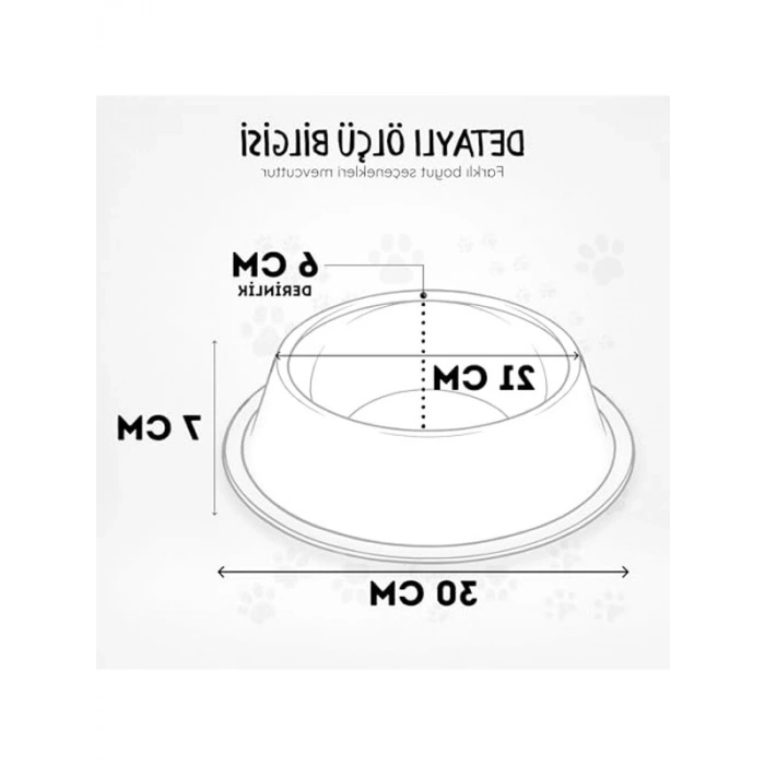 Paslanmaz Çelik Mama ve Su Kabı, 30 cm Kaydırmaz Tabanlı