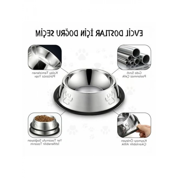 Paslanmaz Çelik Mama ve Su Kabı (550 ml)