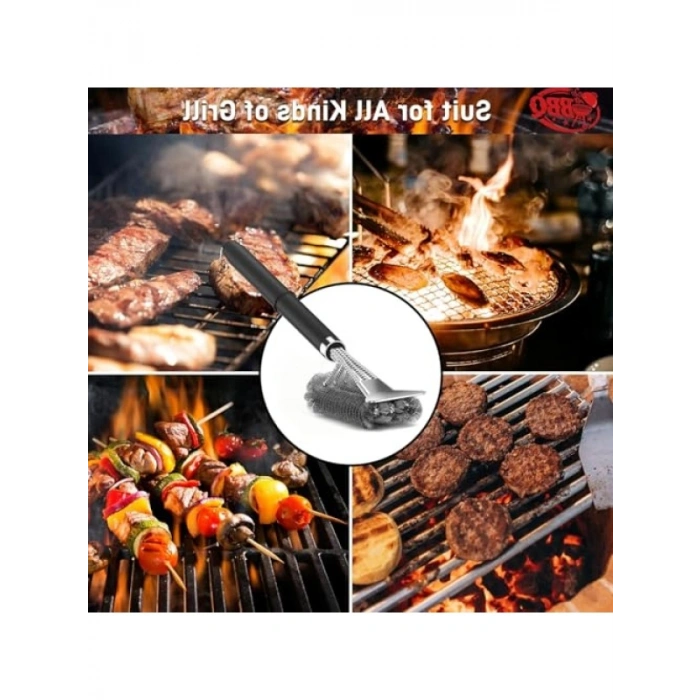 Paslanmaz Çelik Mangal Temizleme Fırçası - Ergonomik Tutacak