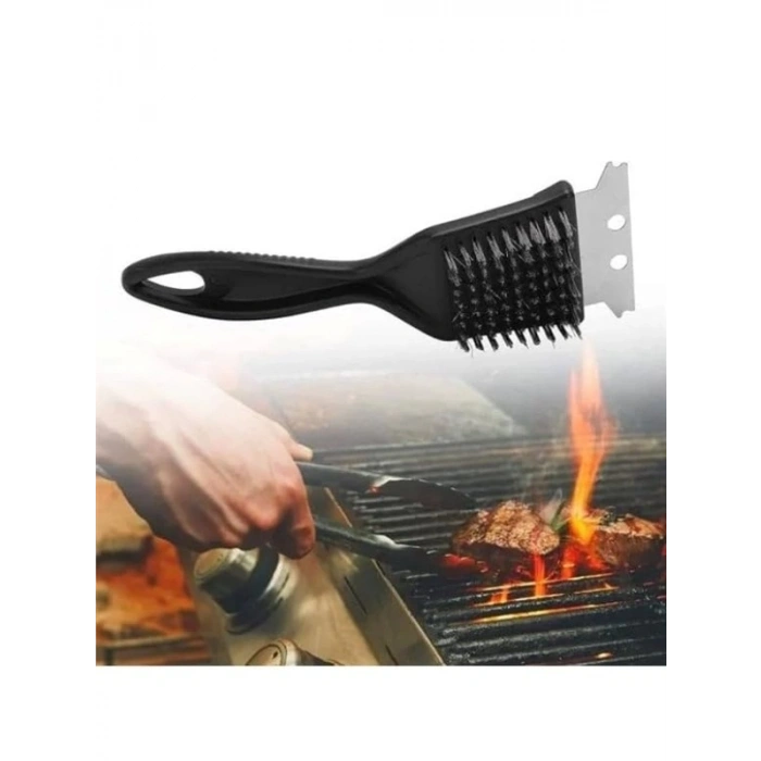 Paslanmaz Çelik Mangal Temizlik Fırçası Ergonomik Saplı 2si 1 Arada