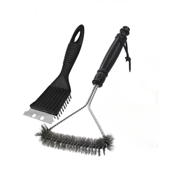 Paslanmaz Çelik Mangal Temizlik Fırçası – Ergonomik Saplı 2’si 1 Arada