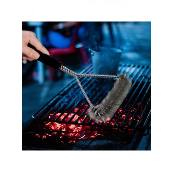 Paslanmaz Çelik Mangal Temizlik Fırçası – Ergonomik Saplı 2’si 1 Arada