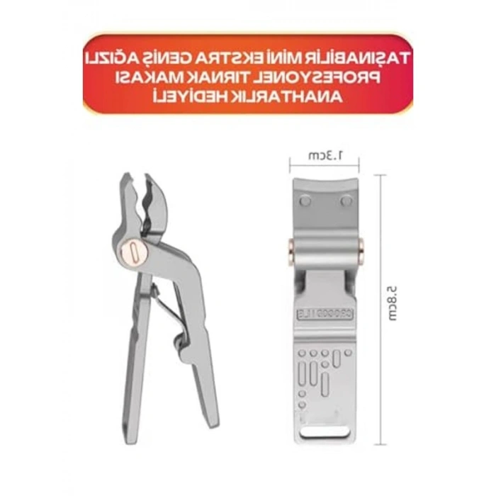 Paslanmaz Çelik Mini Tırnak Makası, Ekstra Geniş Çeneli ve Anahtarlık Hediyeli
