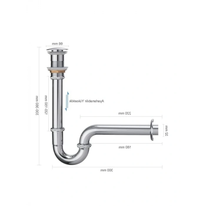 Paslanmaz Çelik Pop-up Lavabo Sifonu - 32 mm Çıkış