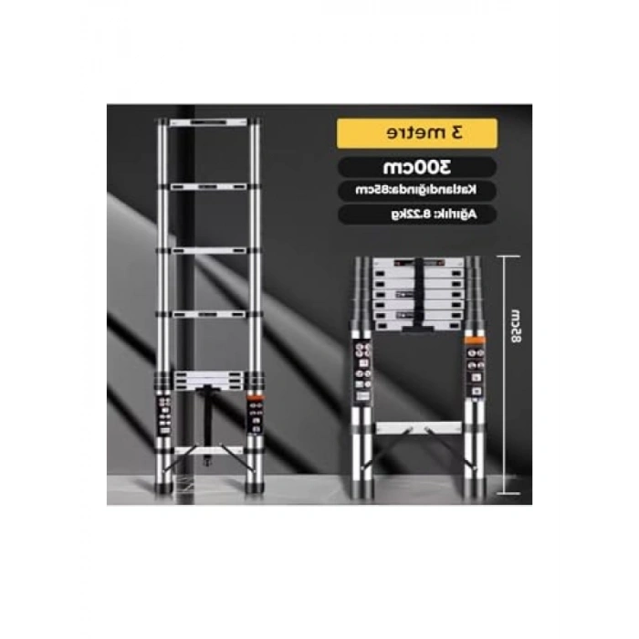 Paslanmaz Çelik Teleskopik Katlanır Merdiven, 3.1 Metre