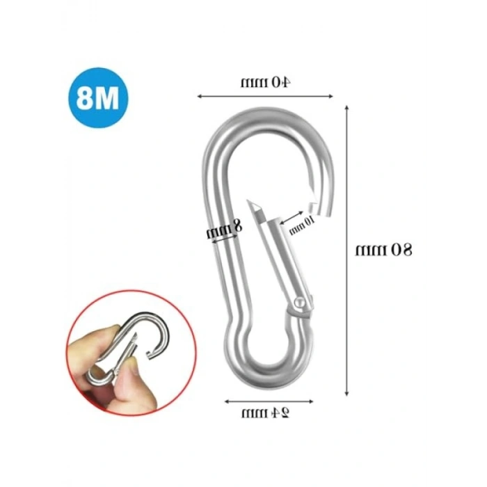 Paslanmaz Çelik Yaylı Kanca - 8 mm Karabina