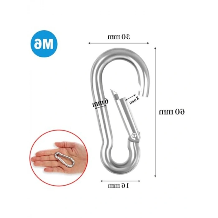 Paslanmaz Çelik Yaylı Karabina Kanca - 6 mm