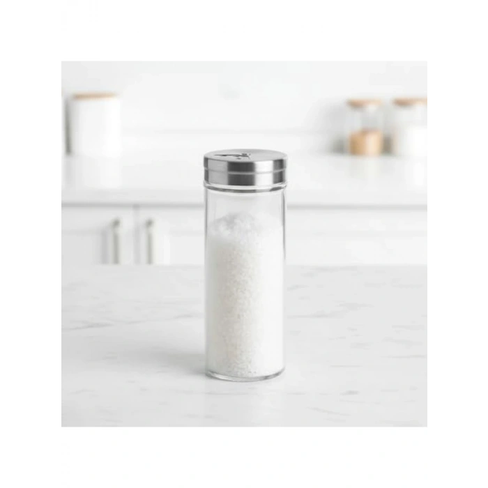 Paslanmaz Metal Kapaklı Cam Baharatlık, 14 cm