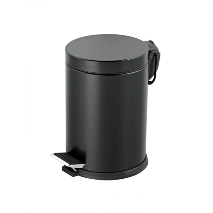 Paslanmaz Pedallı Çöp Kovası, 5 Litre Kapasiteli, Siyah Renk