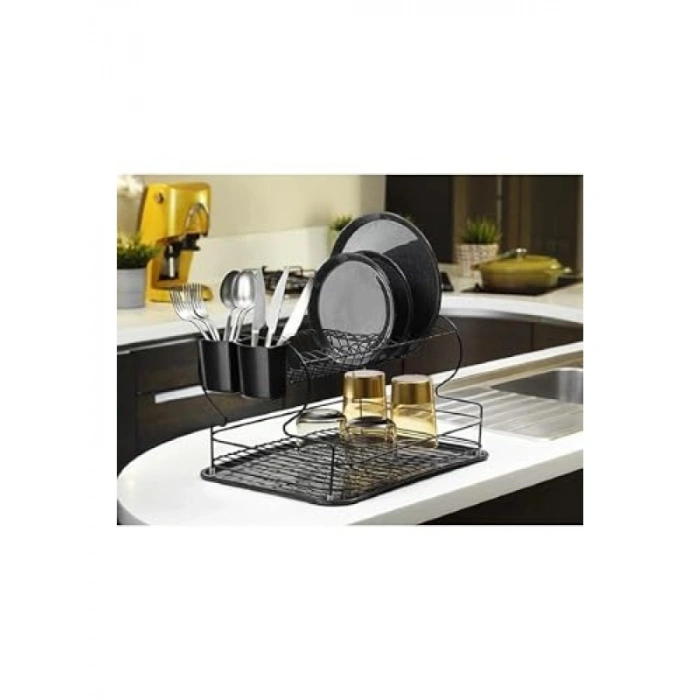 Paslanmaz Siyah İki Katlı Bulaşık Süzgeci - Termo Plastik Kaplama