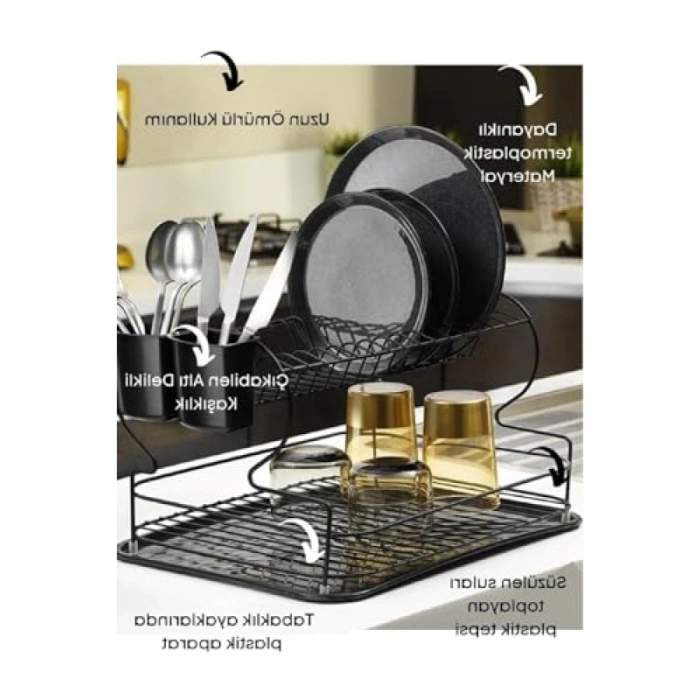 Paslanmaz Siyah İki Katlı Bulaşık Süzgeci - Termo Plastik Kaplama