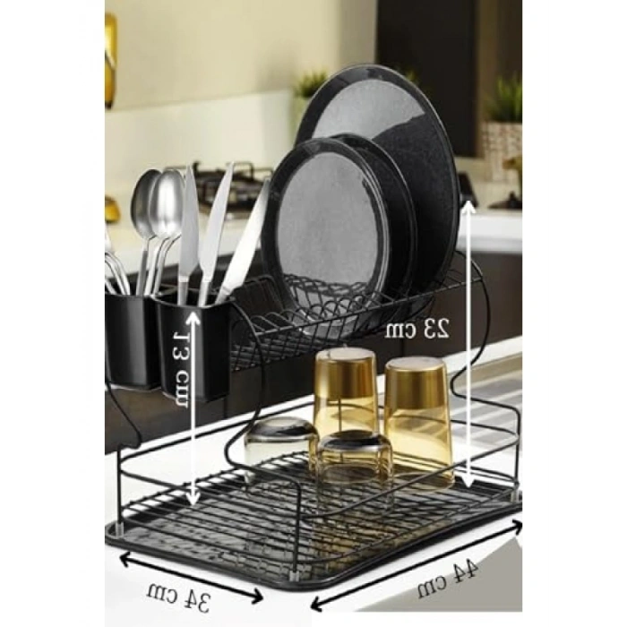 Paslanmaz Siyah İki Katlı Bulaşık Süzgeci - Termo Plastik Kaplama
