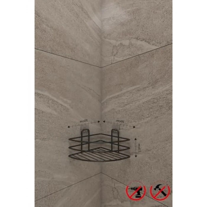 Paslanmaz Yapışkanlı Banyo Rafı Düzenleyici - Mat Siyah