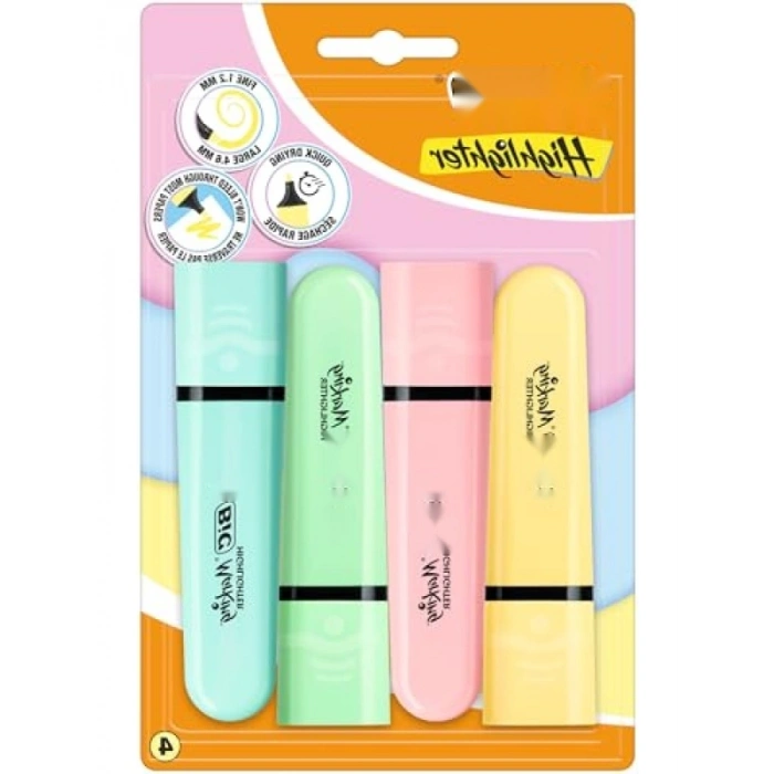 Pastel Fosforlu Kalem Seti - 4 Renkli, Su Bazlı
