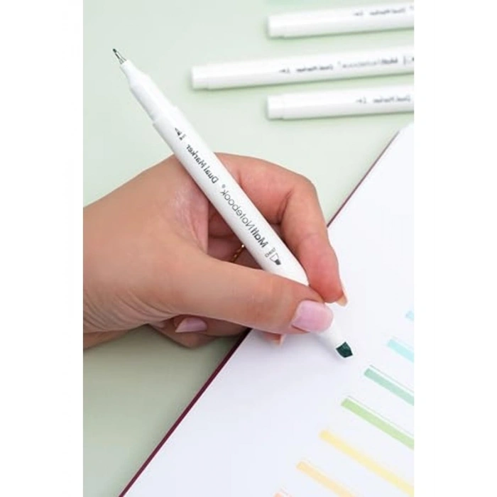 Pastel Renk 12 Renk Çift Uçlu Fosforlu Kalem Seti, Highlighter ve Fineliner