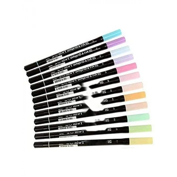 Pastel Tonlarında 12li İki Uçlu Marker Seti