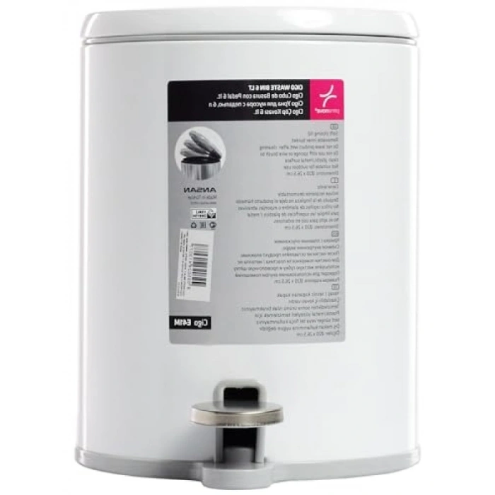 Pedallı 6 Lt Beyaz Çöp Kovası, Gri İç